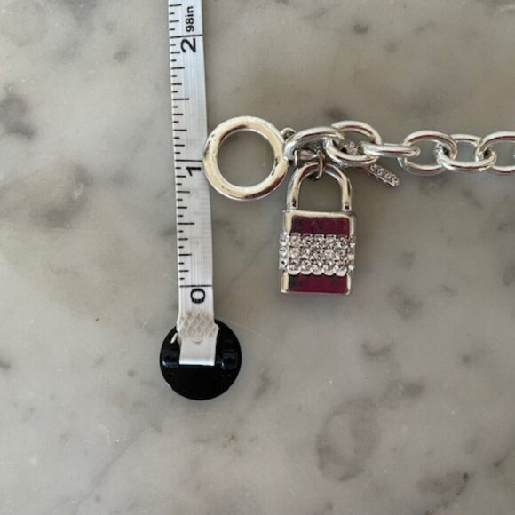 HOUSE OF HARLOW 1960 Crystal Jeweled Padlock & Key Silvertone Link Brace… - Picture 15 of 16
